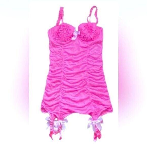 Victoria's Secret Other - Victoria Secret Sexy Little Things Pink Garter Slip Bows 34C Underwire N…